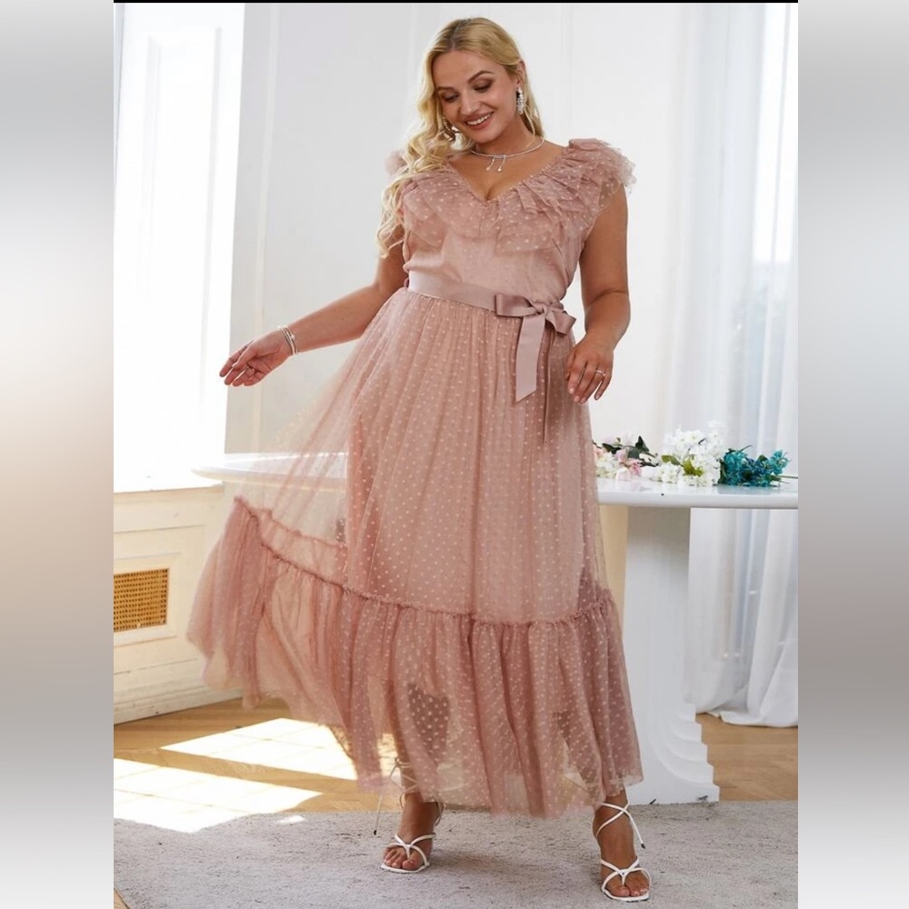 Pink midi ruffle dress